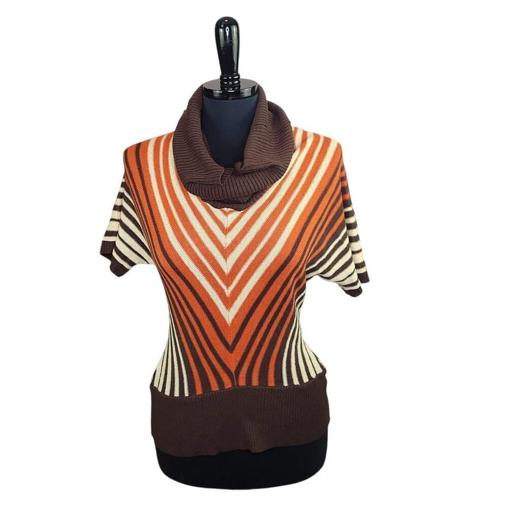 Caren Sport Sweater Chevron Stripe Cowl Neck Short Sleeves Y2K 1X